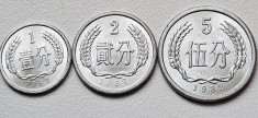 Set 3 monede 1, 2, 5 Fen 1982-1987 China, km#1-3