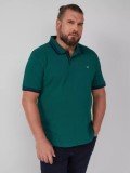 Cumpara ieftin s.Oliver Big Sizes Tricou polo barbati big sizes cu logo si detalii contraste, Verde inchis, 2XL