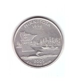 Moneda SUA 25 centi/quarter dollar 2005 D, Minnesota 1858, stare buna, curata