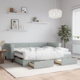 VidaXL Pat de zi cu extensie și sertare, gri deschis 90x200 cm catifea