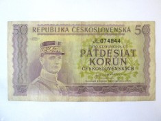 Rara! Cehoslovacia 50 Korun 1945,bancnota din imagini