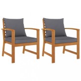 vidaXL Scaune Gradina Lemn Acacia, 2 buc, Perna Gri Inchis - Set Exterior Durabil, Confortabil