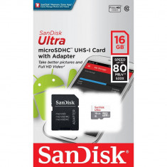 Card Sandisk Ultra Android microSDHC 16GB 80MB Clasa 10 UHS-I + Adaptor SD foto