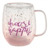 Cana Sticlă Doublewall, &quot;Choose Happy&quot;, Transparentă-Mov, Capacitate 0,35L, Oem