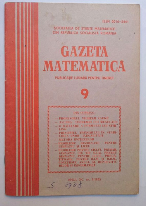 Gazeta matematica nr 9 din 1985