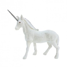 Ornament brad unicorn 15 cm White Glitter