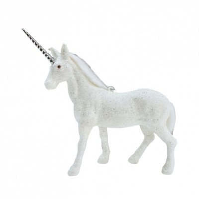 Ornament brad unicorn 15 cm White Glitter foto