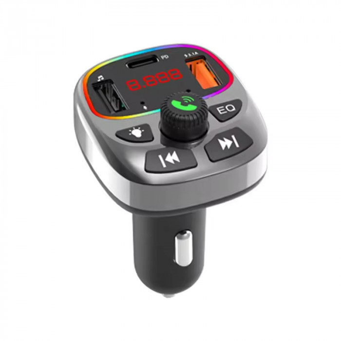 Modulator auto cu LED RGB, BT, FM, Handsfree, 3 USB, QC661