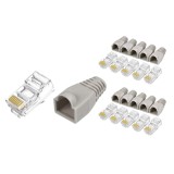 Cumpara ieftin Set 10 bucati conectori retea RJ45 Cat6e ecranati EZ pass through cu pini placati cu aur si 10 bucati mansoane protectie RJ45 pentru cablu UTP sau FTP