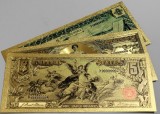 SUA &ndash; Set 3 Bancnote 1&ndash;2&ndash;5 USD 1896 &ndash; Seria Educațională &ndash; Gold Collector Edition, Set decorativ placat cu Aur de 24K