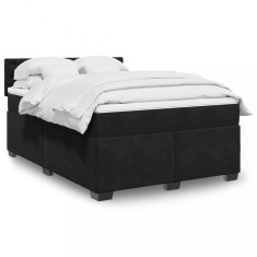 vidaXL Pat box spring cu saltea, negru, 140x200 cm, catifea 3286344