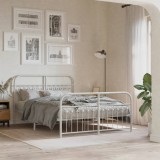 Cadru Pat Metalic vidaXL Alb 140x200 cm cu Tăblie, Suport Saltea, Spațiu Depozitare