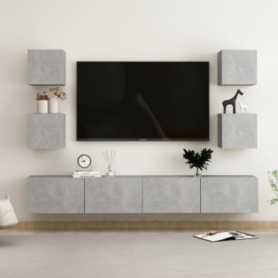 Set dulap TV, 6 piese, gri beton, lemn prelucrat foto