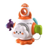 Jucarie interactiva Montessori, Flippy, Jucarie pentru Bebelusi, Model Racheta Spatiala, din Plastic rezistent, Varsta 18+ luni, 15 x 13 x 12 cm, Alb/