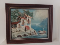 Ulei pe p&amp;acirc;nză o lucrare veche in cuțit &amp;icirc;ncadrata &amp;icirc;ntr-o ramă din lemn,stare excelentă a tabloului foto