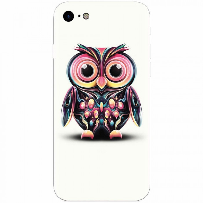Husa silicon pentru Apple Iphone 8, Colorful Owl Illustration