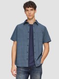 s.Oliver Camasa barbati cu imprimeu cu model si guler Kent, Slim fit, Bleumarin inchis, S