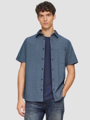 s.Oliver Camasa barbati cu imprimeu cu model si guler Kent, Slim fit, Bleumarin inchis, S