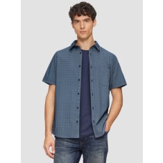 s.Oliver Camasa barbati cu imprimeu cu model si guler Kent, Slim fit, Bleumarin inchis, S