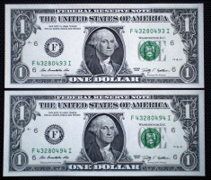 112 USA SUA 2X1 DOLLAR 2009 SERII CONSECUTIVE SR. 493-494 AUNC/UNC