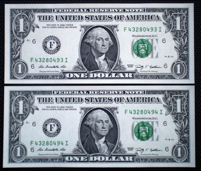 112 USA SUA 2X1 DOLLAR 2009 SERII CONSECUTIVE SR. 493-494 AUNC/UNC
