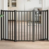 vidaXL Poartă pentru c&acirc;ini pliabilă 3 panouri negru, 150 cm, lemn brad