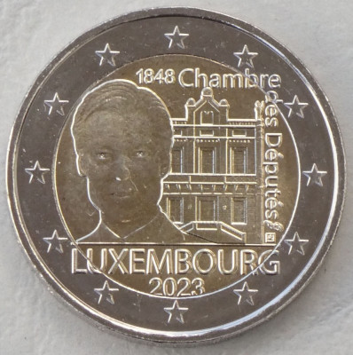 LUXEMBURG moneda 2 euro comemorativa 2023_camera deputatilor, UNC foto