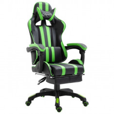 Scaun pentru jocuri cu suport de picioare, verde, PU foto