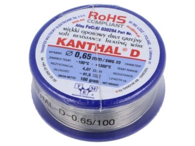 Fir rezistență KANTHAL 0,65mm 4,07&amp;Omega;/m 100-1300&amp;deg;C 0,1kg foto