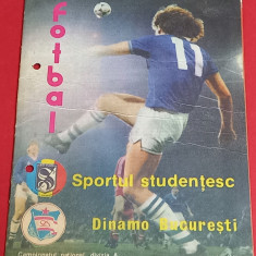 Program meci fotbal SPORTUL Studentesc - DINAMO Bucuresti (martie 1988)