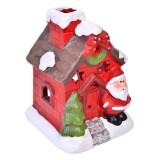 Felinar Crăciun Ceramică Casă Moș Crăciun Suport Lum&acirc;nare Pastilă 9x7x13cm Multicolor