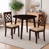 Set masa living plianta Philadelphia, MDF, lemn masiv, rotunda, 55 90 x 90 x 74,8 cm si 2 scaune Vienna, tapiterie stofa, 94x49x40 cm, nuc