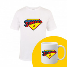 "Super PAPA" Set Personalizat – Tricou + Cană Alb XS