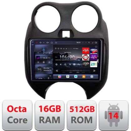Navigatie Nissan Micra 2010-2014 Android radio gps internet 8 core QLED 2K 16+512 360 Edotec CarStore Technology