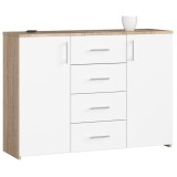 Comoda cu 4 sertare si 2 usi, PAL laminat, 110x35x80 cm, stejar sonoma si alb Household NewTrend