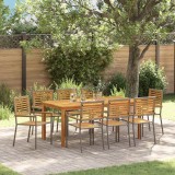 vidaXL Set de masă pentru grădină 9 pcs Gri Rattan poli
