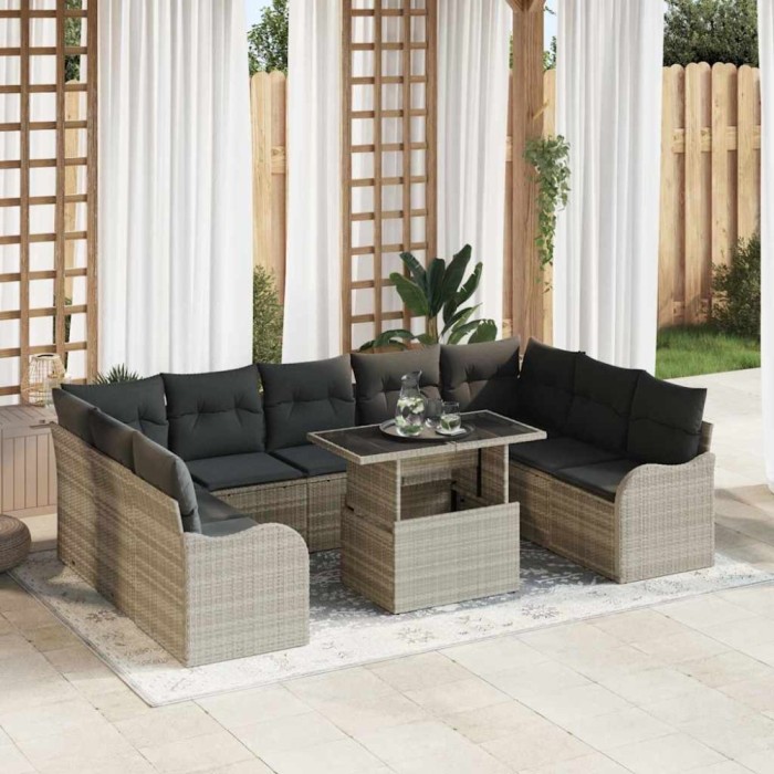 vidaXL Set de canapele pentru grădină cu pernă 10 pcs Gri deschis 3357265