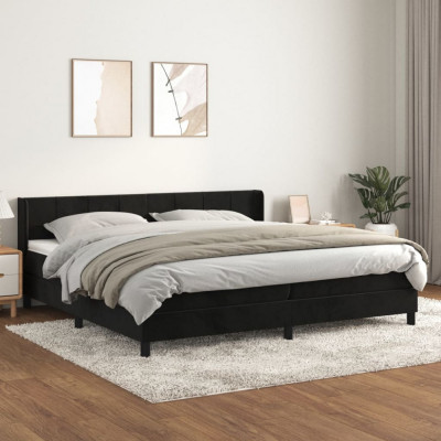 vidaXL Pat box spring cu saltea, negru, 200x200 cm, catifea foto