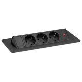Distribuitor Basculant Birou Delight, 3 Prize, Negru Mat, Protectie Copii, Cablu 1.5m, Montare Blat, 225x92mm