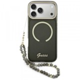 Husa MagSafe pentru Apple iPhone 17 Pro Max, Guess, IML Glitter Script Strap, Neagra