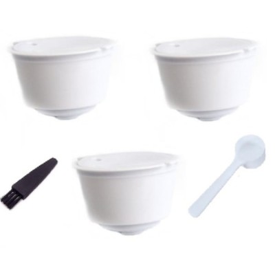 Set 3 Capsule cafea, reutilizabila, reincarcabila, compatibil Dolce Gusto, alb, cu periuta si lingurita foto