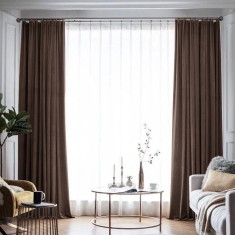 Draperie din catifea blackout cu rejansa din bumbac tip fagure, Madison, 150x220 cm, densitate 700 g/ml, English Walnut, 1 buc