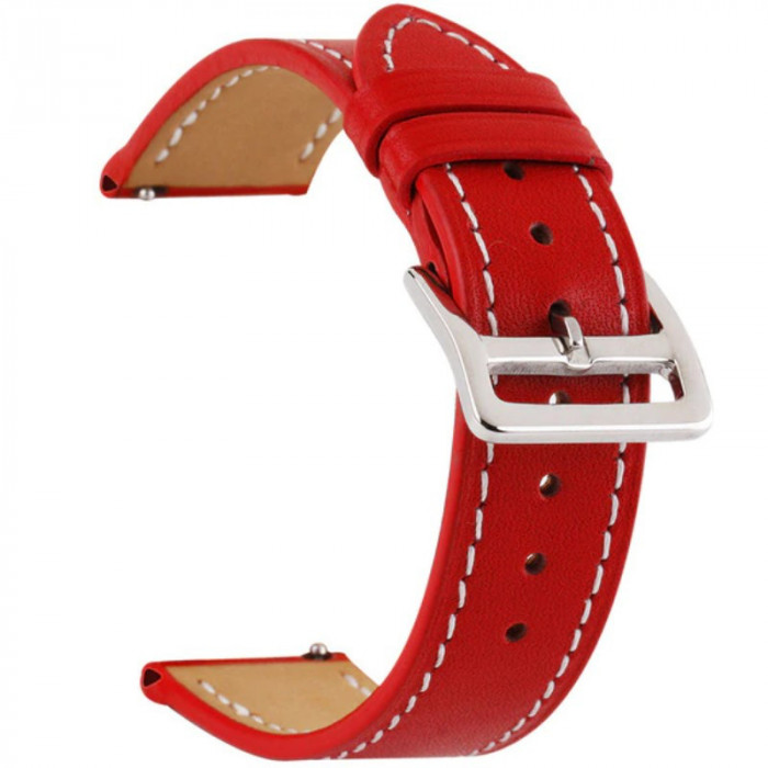 Curea piele compatibila Galaxy Watch 6|Watch 5|Watch 4|Huawei Watch GT 3 42mm|GT 3 Pro 43mm|GT 2 42mm, Crimson Red