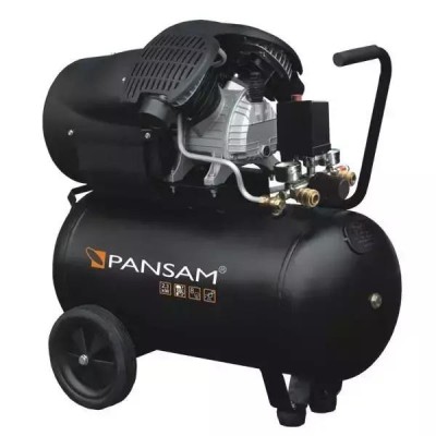 Compresor PANSAM 50L, 3HP, 8 bar, 400 l/min, motor V cu 2 cilindri, mobil cu ro&amp;Egrave;i cauciuc, 2 manometre, reglaj presiune, ideal pentru uz profesional foto