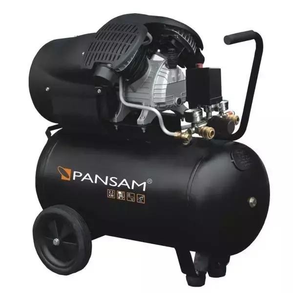 Compresor PANSAM 50L, 3HP, 8 bar, 400 l/min, motor V cu 2 cilindri, mobil cu ro&Egrave;i cauciuc, 2 manometre, reglaj presiune, ideal pentru uz profesional