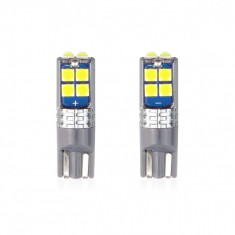 Set becuri auto cu LED CANBUS compatibil T10 W5W 10 SMD Alb 12/24V, destinat competitiilor auto sau off-road