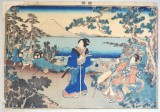 Utagawa Kunisada &quot;47 Ronin - Kanadehon Chushingura act. 8&quot; xilogravura 1851-53, Istorice, Cerneala, Altul