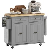 HOMCOM Căruț de Bucătărie cu 2 Sertare și 2 Dulapuri, Insulă de Bucătărie cu Blat din Lemn, 111x44,5x82,5 cm, Gri | Aosom Romania