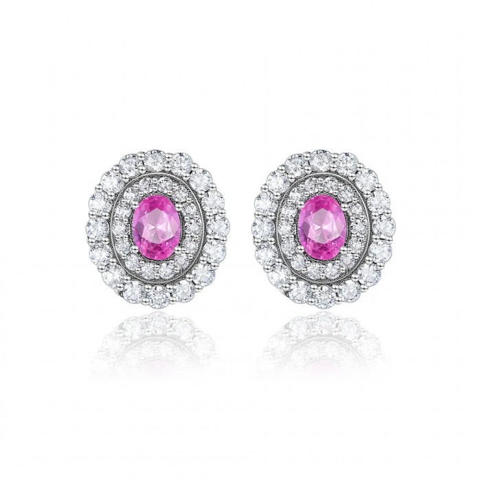 Cercei din argint cu forma ovala -Pink- ARG15A