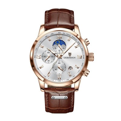 Ceas barbatesc Lige Elegant Clasic Piele Otel Quartz Analog Data foto